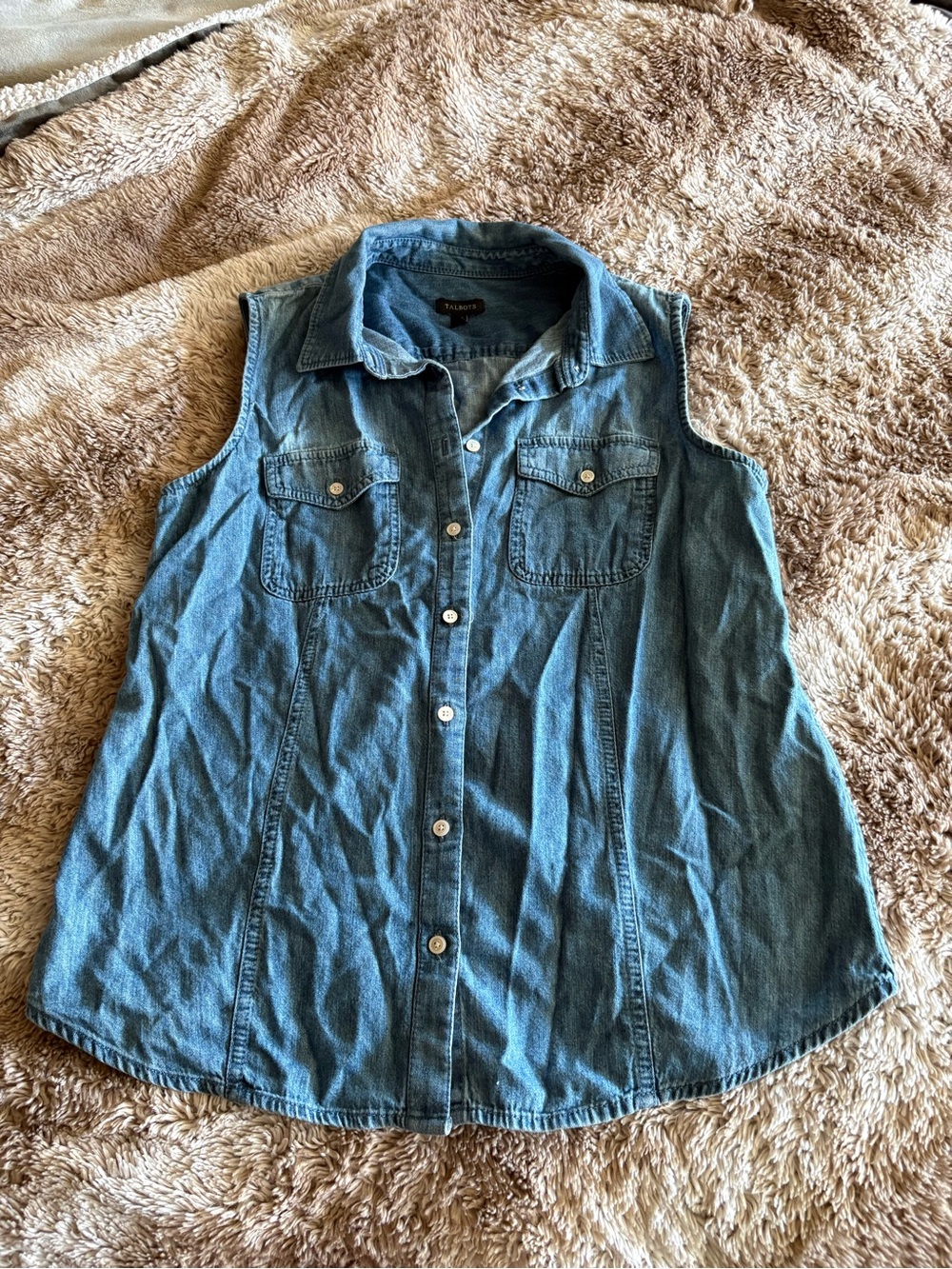 Talbots Sleeveless Denim Button-Front Shirt - Blue